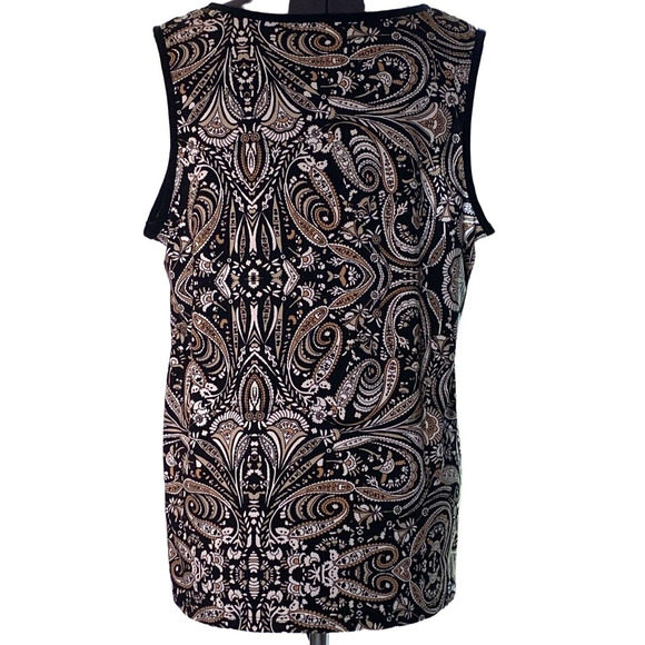 LIZ CLAIBORNE Women's Large Sleeveless Keyhole Front Paisley Stretch Knit Top - Picture 2 of 10